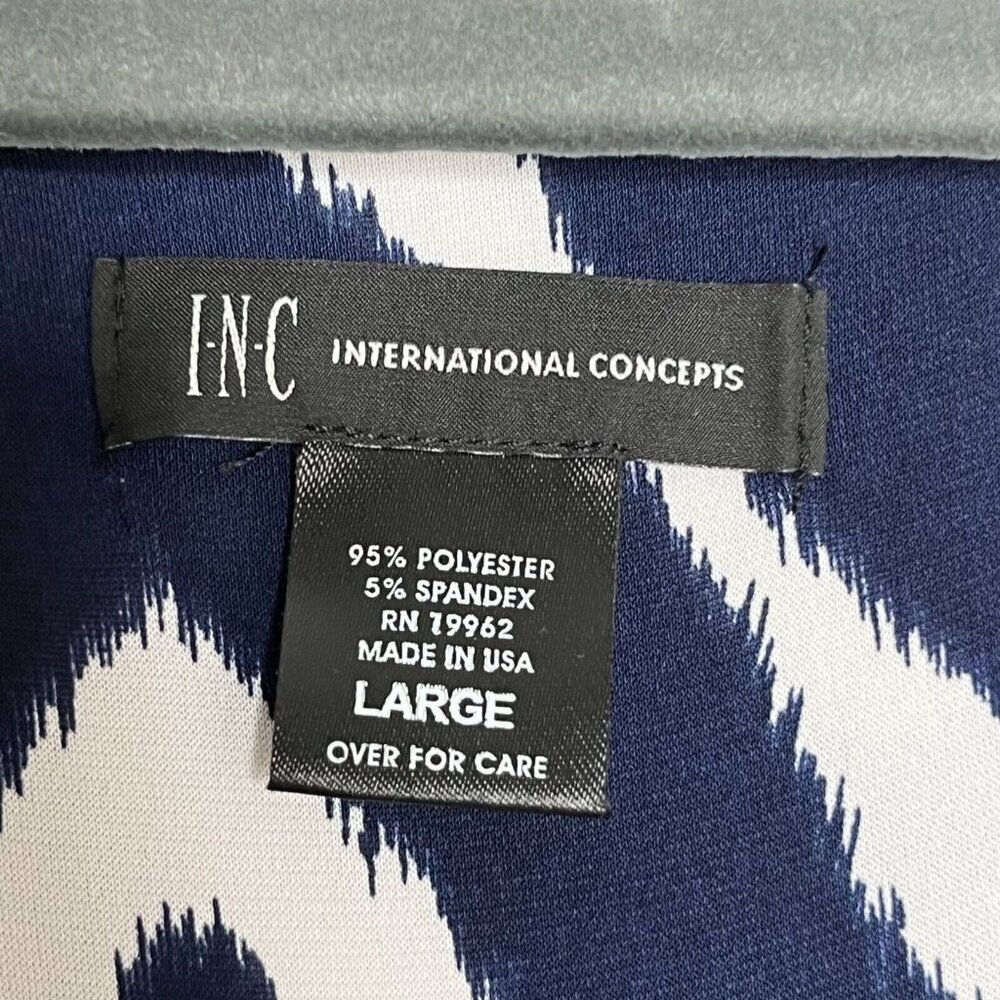 INC International Concepts Chevron Print Faux Wrap Dress Blue White Size Large - Picture 5 of 10
